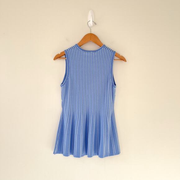 Autumn Cashmere NWT Sleeveless Pleated Stripe Peplum Periwinkle Blue Top Small - Picture 2 of 8
